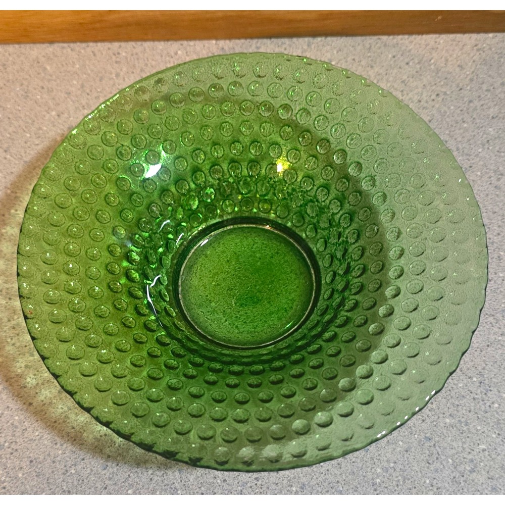 Vintage Fenton Green Hobnail Glass Bowl, Round Glossy Finish